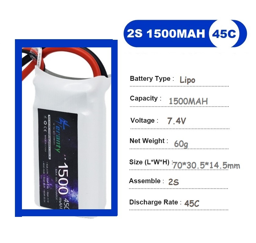 2PCS 7.4V Lipo 2S Battery 1500 - Drone Racing Battery บทวิจารณ์และราคา